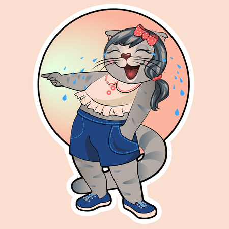 Cat laughs a lot and shows a finger, illustrationのイラスト素材