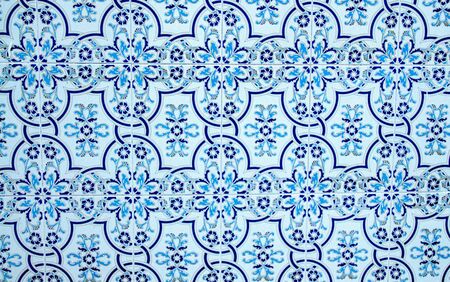 Azulejo ceramic tile pattern background. Spanish and portuguese style. White-blue coloringの写真素材