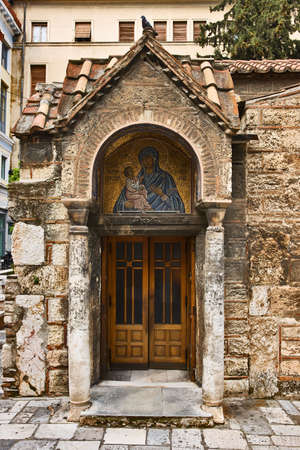 Kapnikarea church door in Plaka district, Athens, Greeceの写真素材