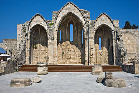 Romanic basilica ruins, old town of Rhodes, Greeceの写真素材