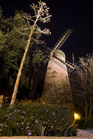 Montefiore Windmill at night, Jerusalem, Israelの写真素材