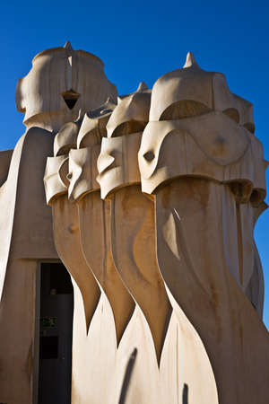 Roof architecture at Casa Mila, Barcelona, Spainの写真素材