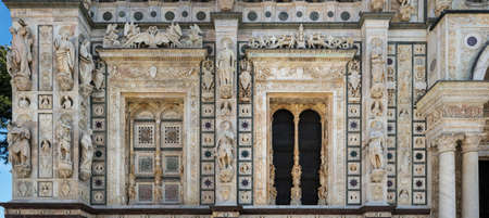 Rich decorated church façade, Certosa di Pavia monastery complex, Italyの写真素材
