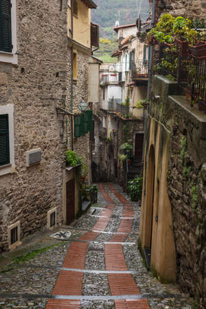 Narrow streets in Dolceacqua is a scenic medieval town in the Province of Imperia, Liguria, Italyの写真素材