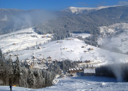 Mountain settlement in the winterの写真素材