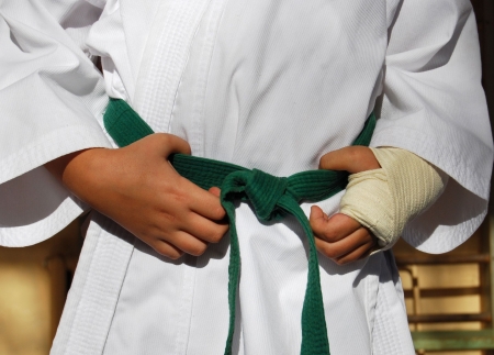 The sportsman in a kimono with a green beltの写真素材