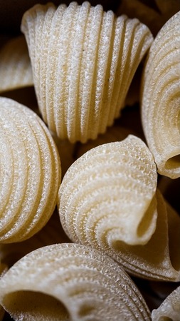 Italian dry pasta closeup pipe-rigate food background