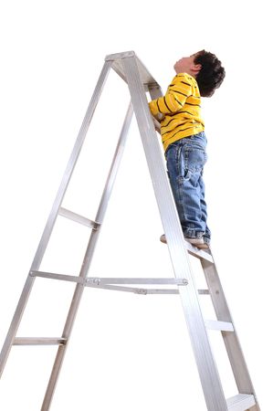 Climbing a ladder. Isolatedの写真素材