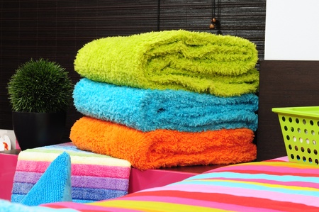 Bath towels and bedding.の写真素材