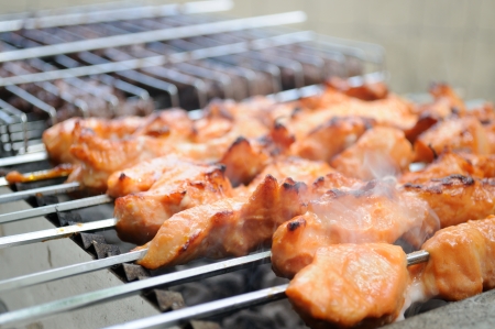 Barbecued chicken kebab の写真素材