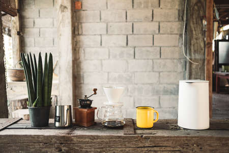 barista dripping coffee and slow coffee bar styleの写真素材