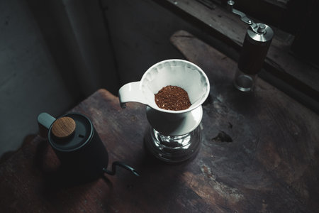 barista dripping coffee and slow coffee bar styleの写真素材