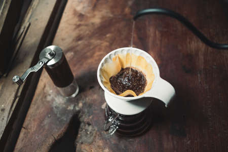 barista dripping coffee and slow coffee bar styleの写真素材