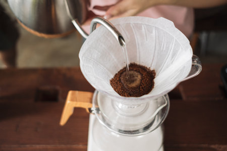 barista dripping coffee and slow coffee bar styleの写真素材