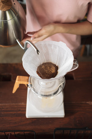 barista dripping coffee and slow coffee bar styleの写真素材