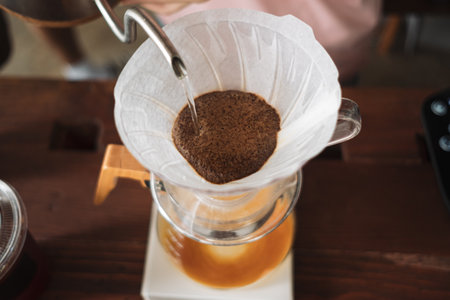 barista dripping coffee and slow coffee bar styleの写真素材