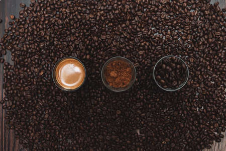 Premium Roasted coffee beans on backgroundの写真素材
