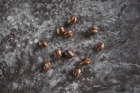 Premium Roasted coffee beans on backgroundの写真素材
