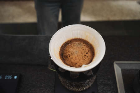 barista dripping coffee and slow coffee bar styleの写真素材