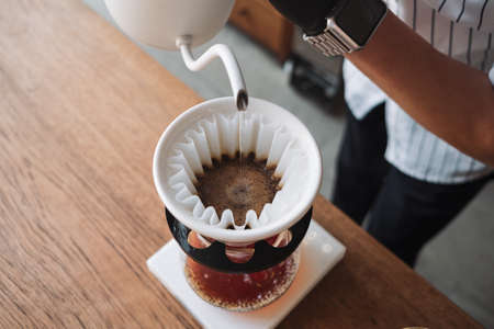 barista dripping coffee and slow coffee bar styleの写真素材
