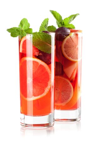 Cocktail collection: Refreshing fruit sangria (punch) isolated on white backgroundの写真素材
