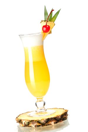 Cocktail collection: Pina Colada on pineapple slice isolated on white backgroundの写真素材