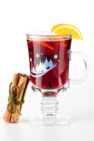 Mulled wine (Punch) with orange slices and cinnamonの写真素材