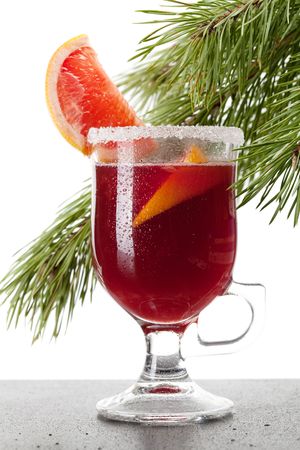 Grapefruit Mulled Wine (Punch) on wood tableの写真素材