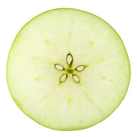 Macro food collection - Green apple slice. Isolated on white backgroundの写真素材
