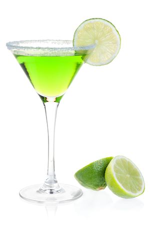 Cocktail collection - Mint alcohol cocktail with lime slice. Isolated on white backgroundの写真素材