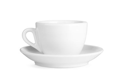 Coffee collection - Small white cup with saucer. Isolated on white background.の写真素材