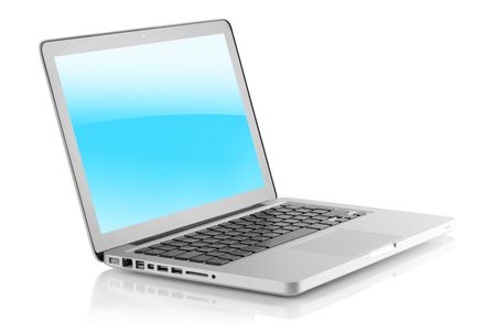 Laptop with glossy screen. Isolated on white backgroundの写真素材