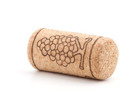 Wine cork with grape illustration. Isolated on white backgroundの写真素材