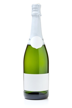 Closed champagne bottle. Isolated on white backgroundの写真素材