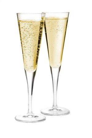 Two champagne glasses. Isolated on white backgroundの写真素材
