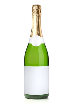 Green champagne bottle. Isolated on white backgroundの写真素材