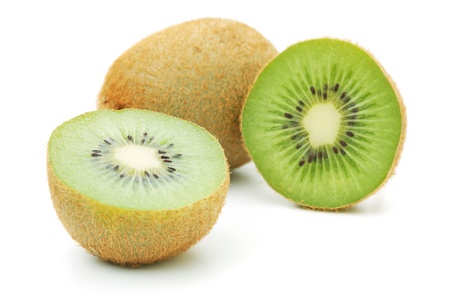Whole and halves kiwi. Isolated on white backgroundの写真素材