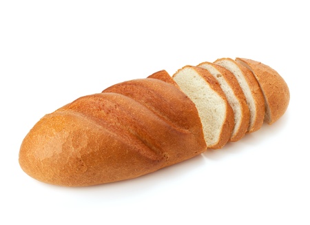 Sliced long loaf bread. Isolated on whiteの写真素材