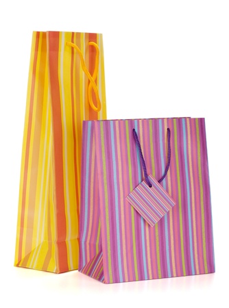 Two shopping bags. Isolated on white backgroundの写真素材