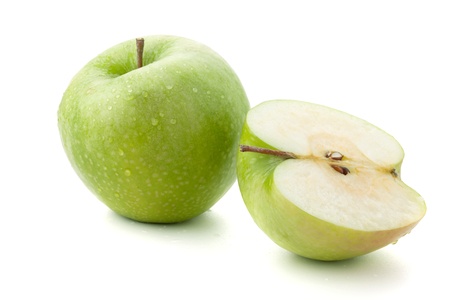 Ripe green apples. Isolated on whiteの写真素材