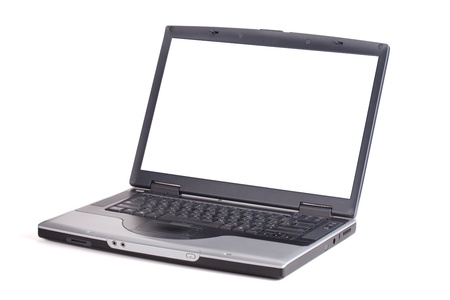 Laptop with blank white screen. Isolated on white backgroundの写真素材