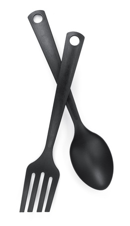 Plastic kitchen utensils. Isolated on white backgroundの写真素材