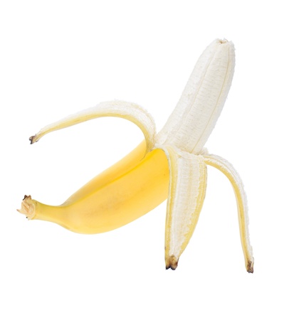 Open banana fruit. Isolated on white backgroundの写真素材