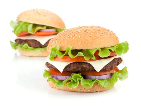 Two fresh burgers. Isolated on white backgroundの写真素材