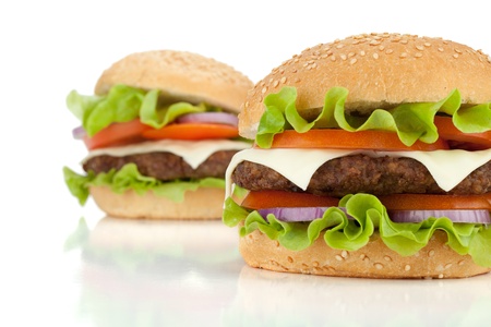Two fresh burgers. Isolated on white backgroundの写真素材