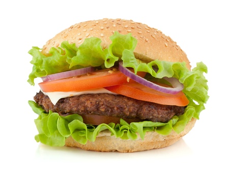 Fresh burger. Isolated on white backgroundの写真素材