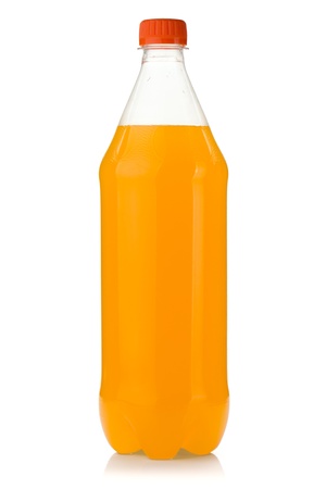 Orange soda bottle. Isolated on white backgroundの写真素材