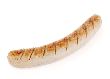 Grilled sausage. Isolated on white backgroundの写真素材