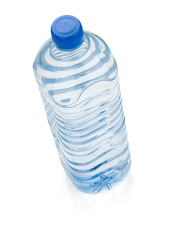 Soda water bottle. View from above. Isolated on white backgroundの写真素材