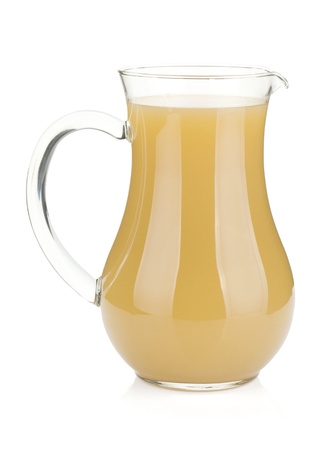 Jug of pear juice. Isolated on white backgroundの写真素材